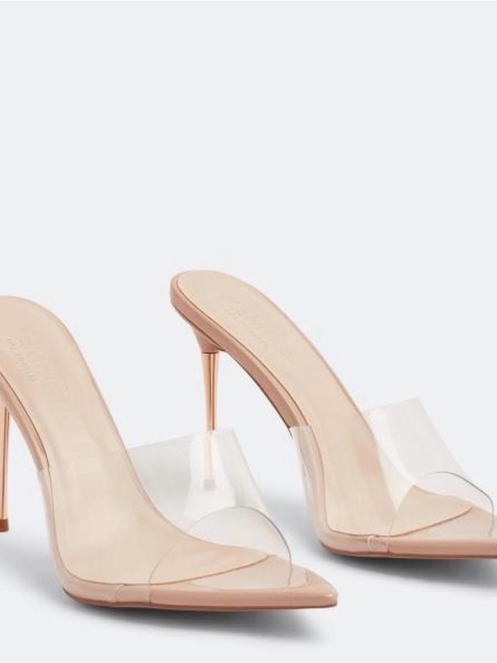 Femme LA Gigi PVC & Steel Mule Clear Nude Gold Heel US 9